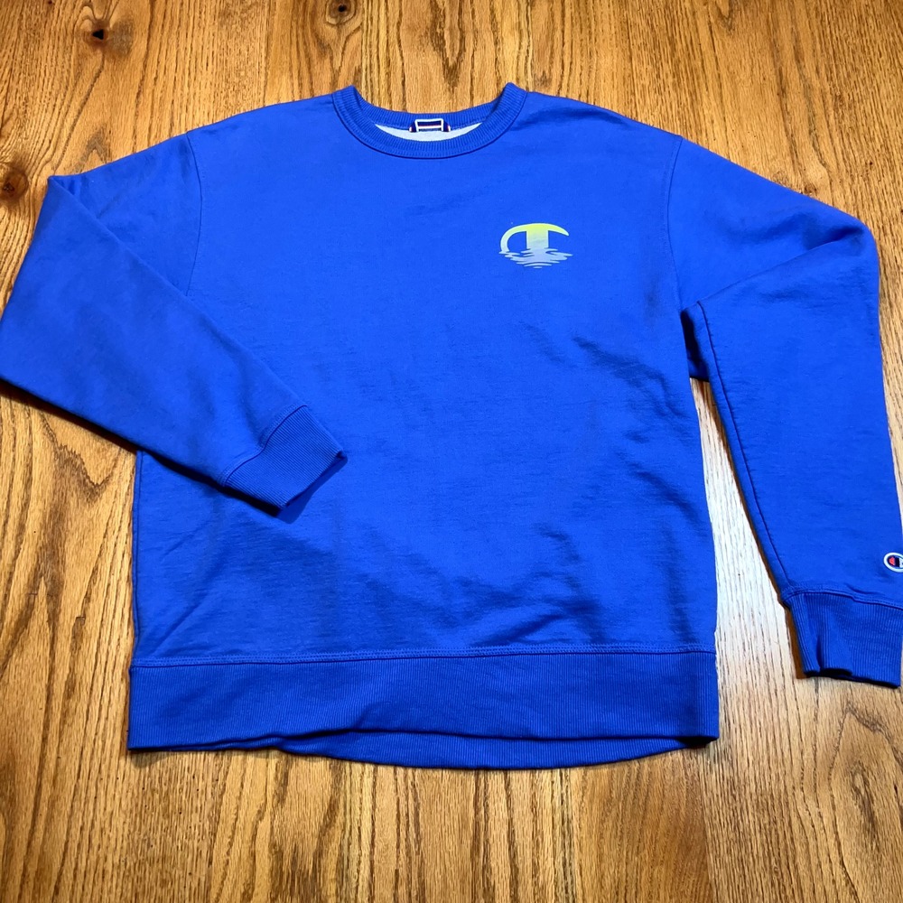 Champion Men's Large Powerblend Crewneck Sweatshirt Blue‎ Logo Pullover